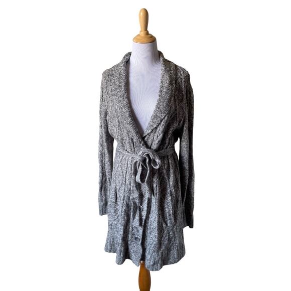 XL Faded Glory Gray Button Up Tie Waist Long Cardigan - Picture 1 of 8
